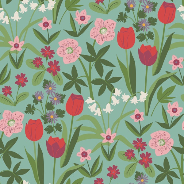 April Flower border - Red Tulips on sky Large