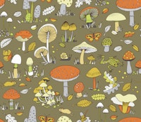 70s mushrooms - retro orange mustard Small behang