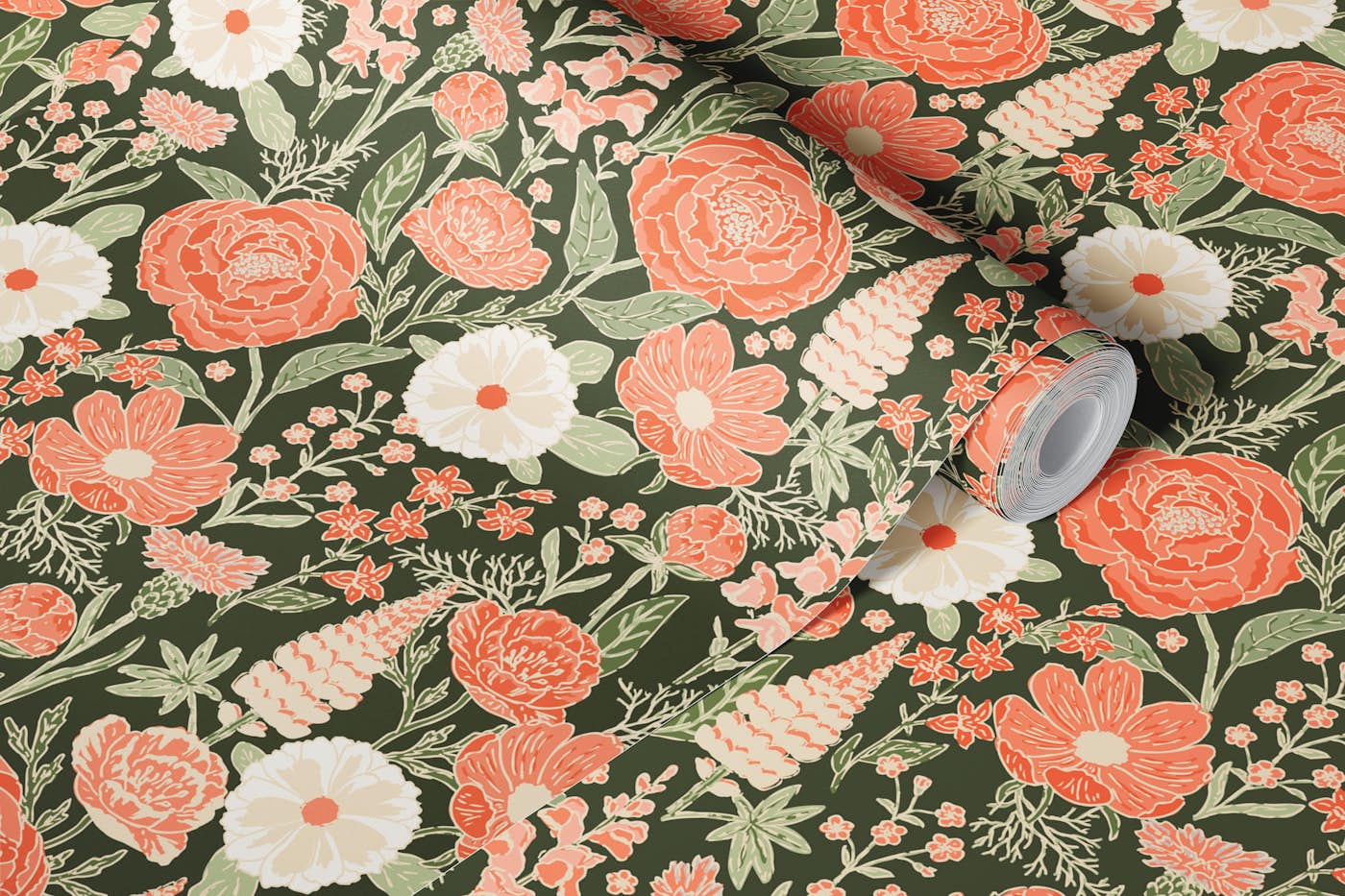 Wild cottage garden flowers wallpaper roll