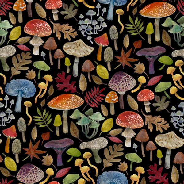 Watercolour Toadstools black small