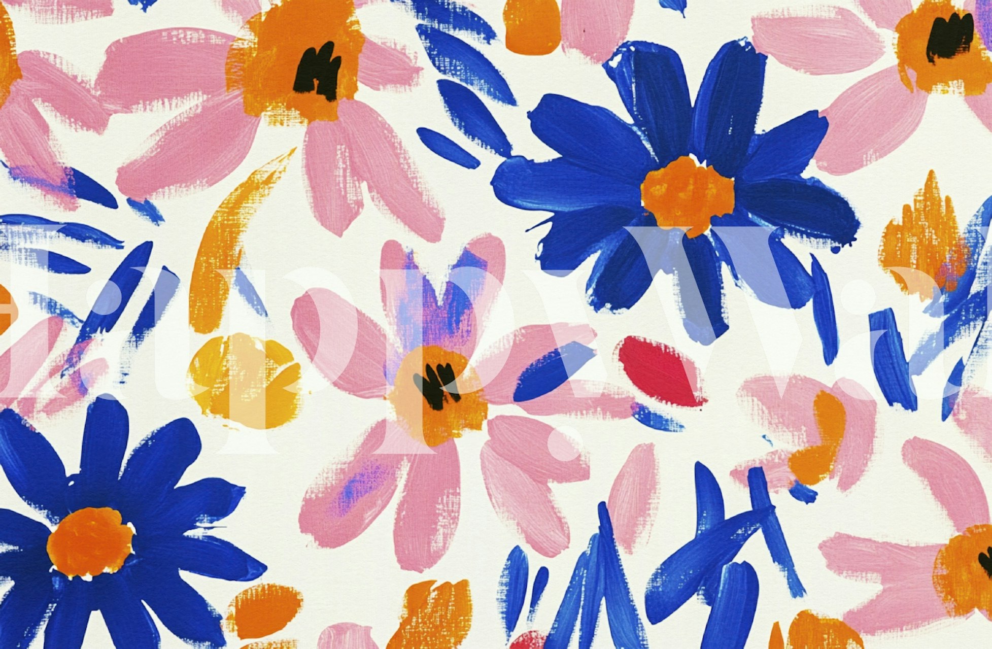 Blue and pink floral wallpaper design