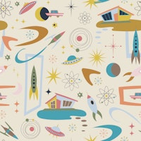 Midcentury Architecture in Space - cream M carta da parati
