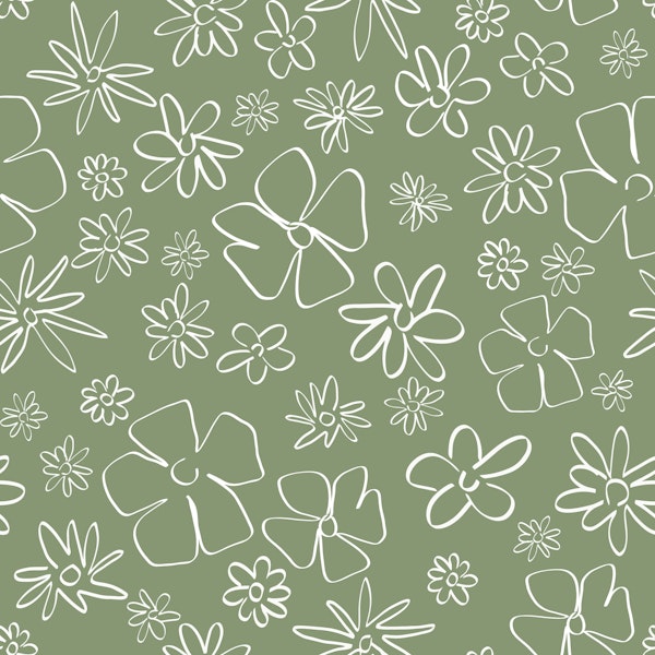 Simple Minimal White Line Flowers on Green