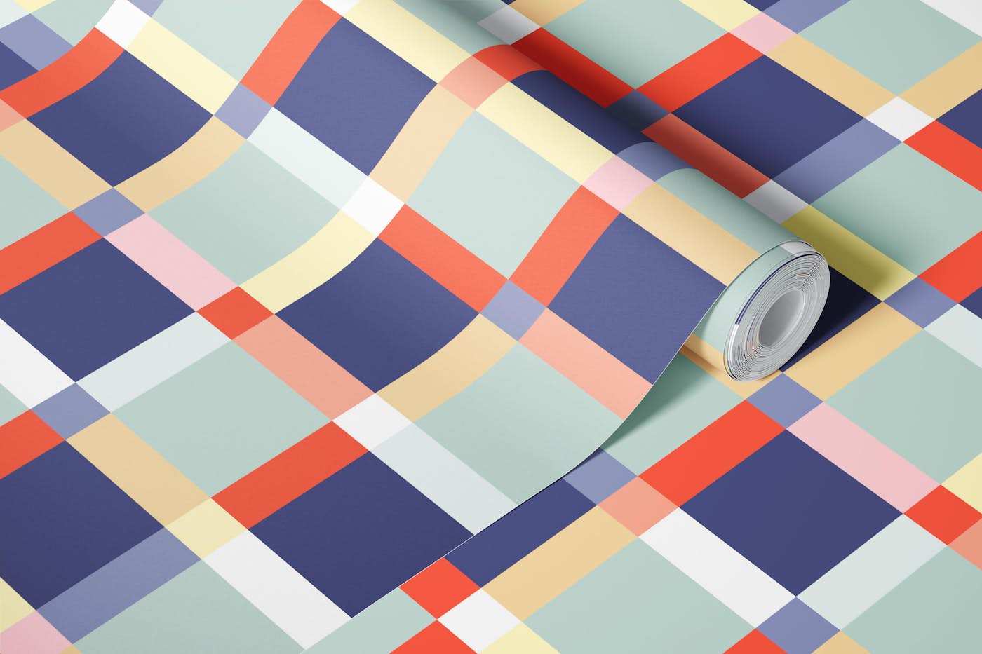 Colorful checkered gingham - small scale wallpaper roll
