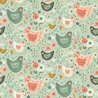 Country Cottage Chickens - Aqua carta da parati