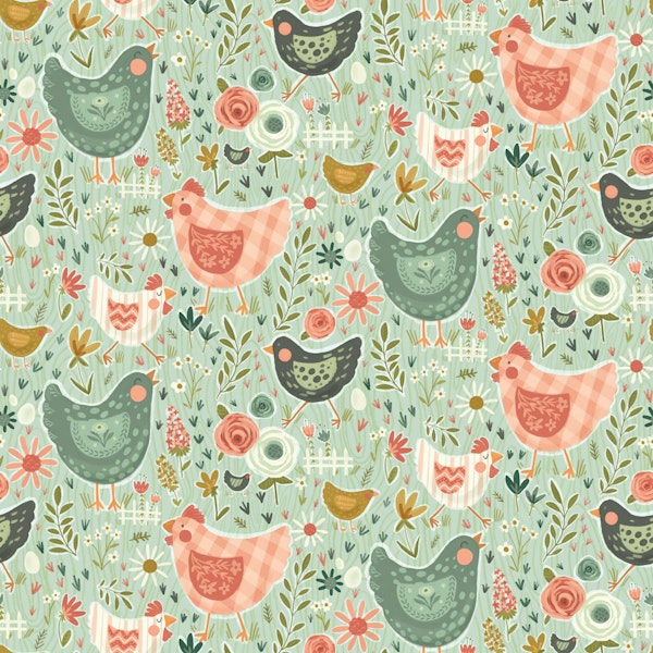 Country Cottage Chickens - Aqua