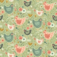 Country Cottage Chickens - Green - Small carta da parati