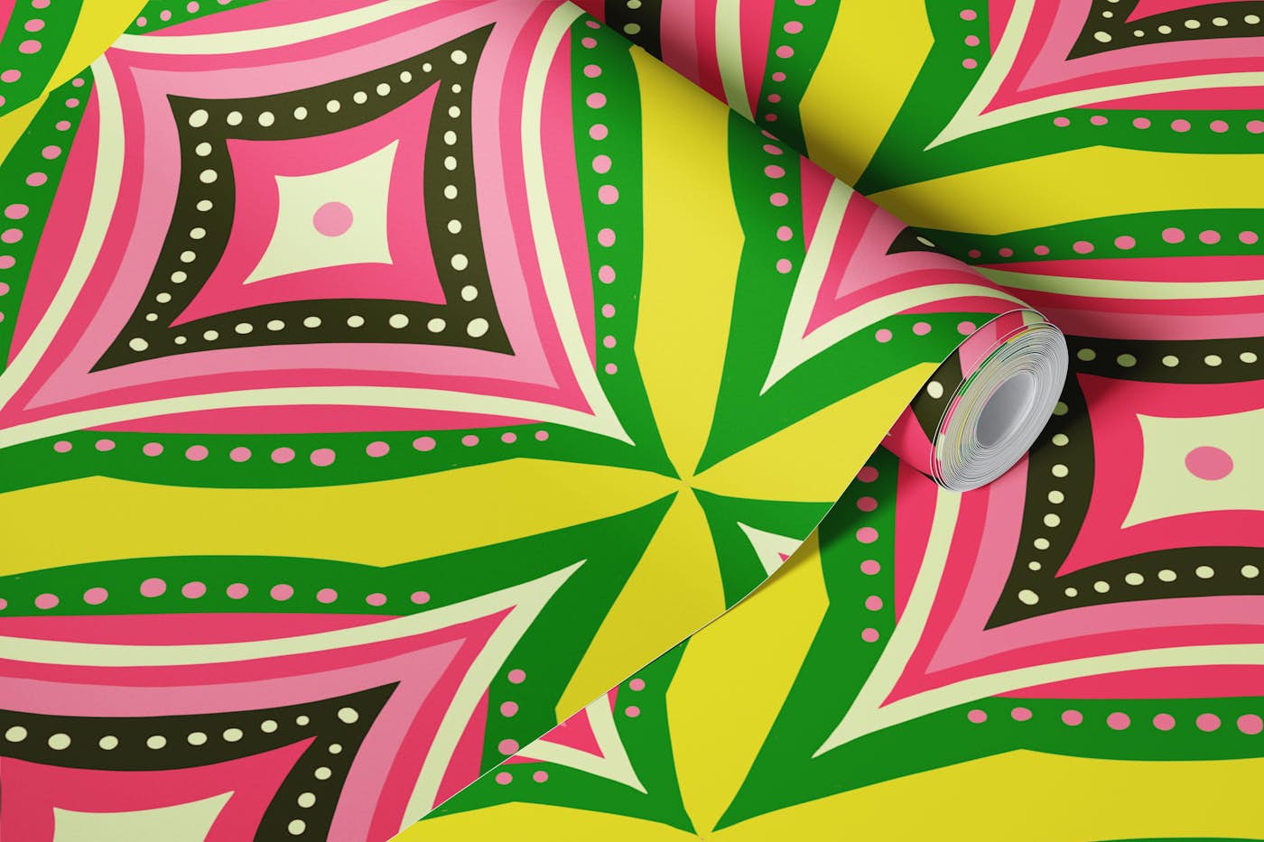 bright diamonds green pink wallpaper roll