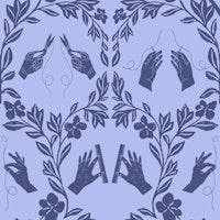 Crafty Sewing Hands With Scissors on Blue ταπετσαρία