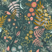 Garden of birds and butterflies dusty teal tapet