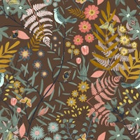 Garden of birds and butterflies cocoa brown tapet