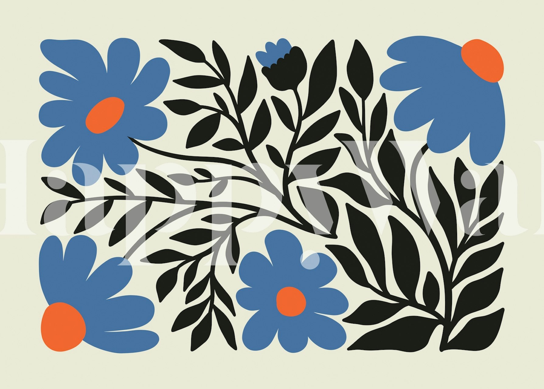 Bold blooms in blue floral wallpaper design