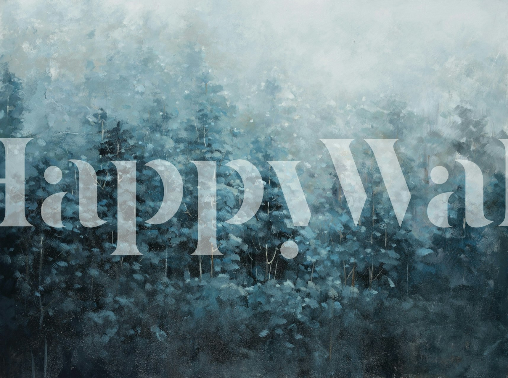 Impressionistic misty woods wallpaper in a room