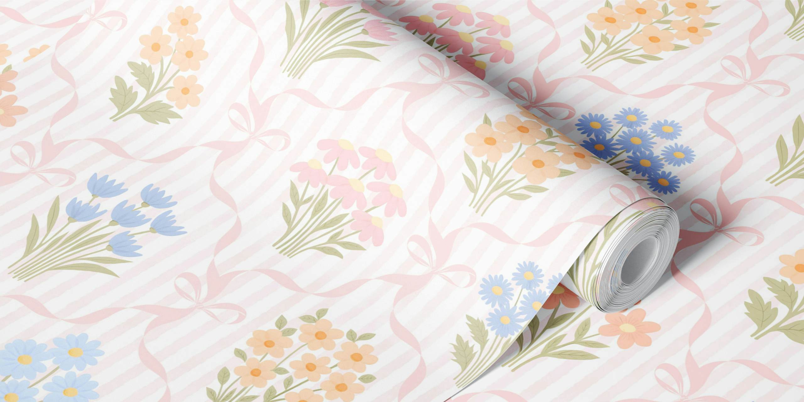 Cottagecore Spring Floral Bouquet wallpaper in a room