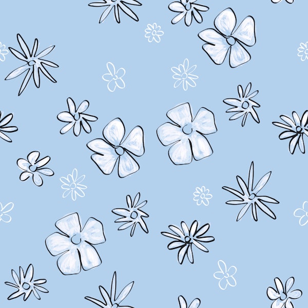 Soft Pastel Blue & White Flower Field Pattern