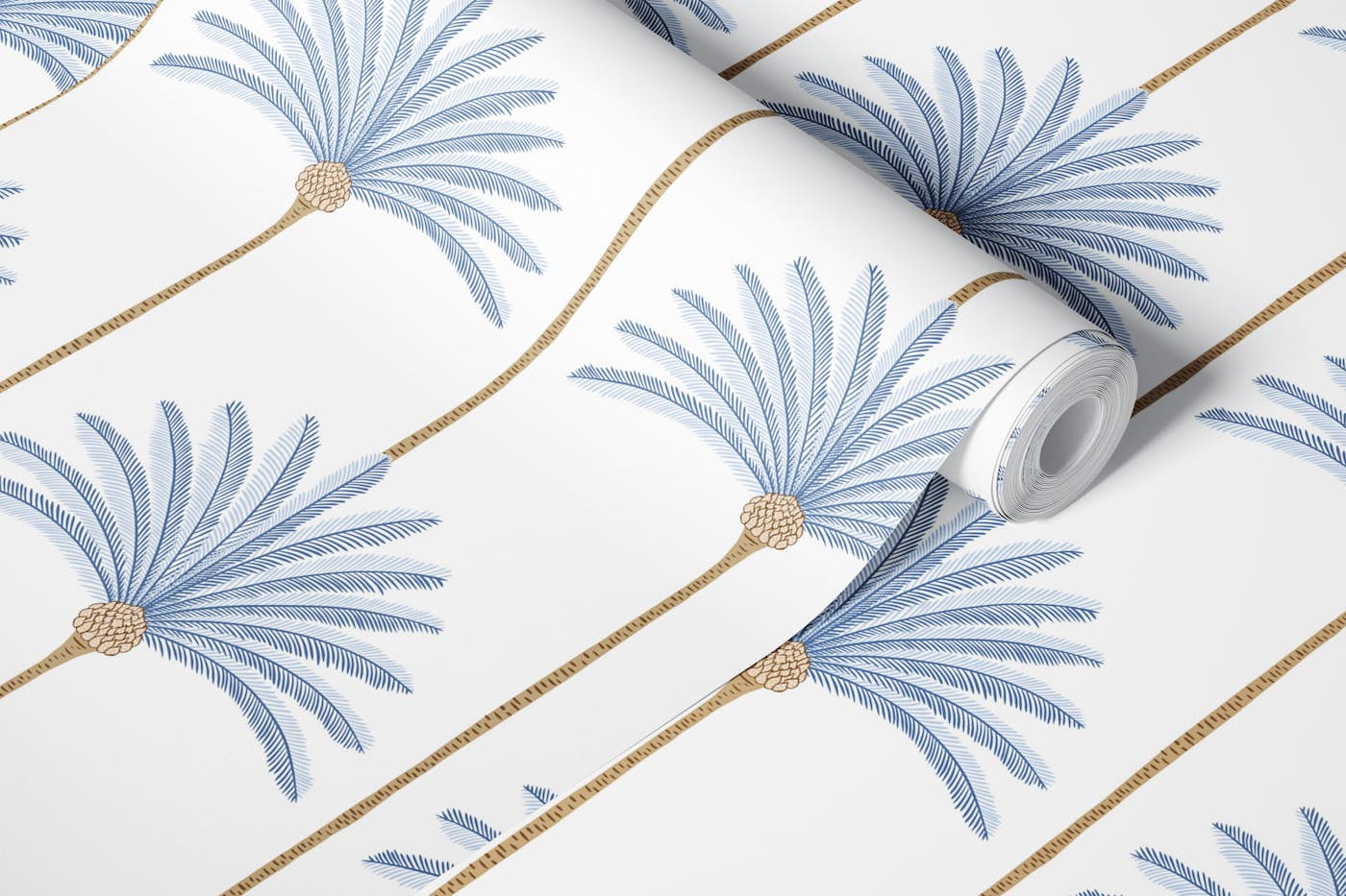 Palm stripes - blue and brown wallpaper roll