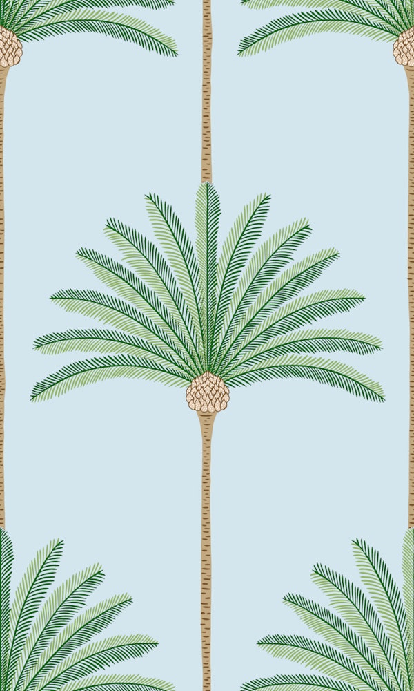 Palm stripes - green on icy blue - medium