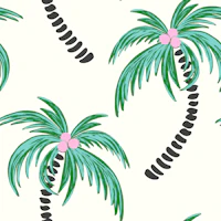 Tropical palms - green with pink wallpaper