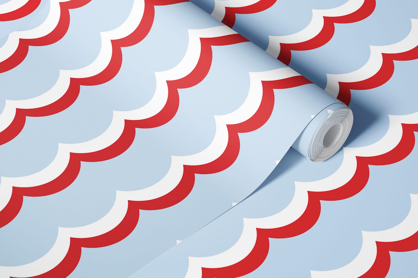 Vertical Scallop Waves - red white blue wallpaper roll
