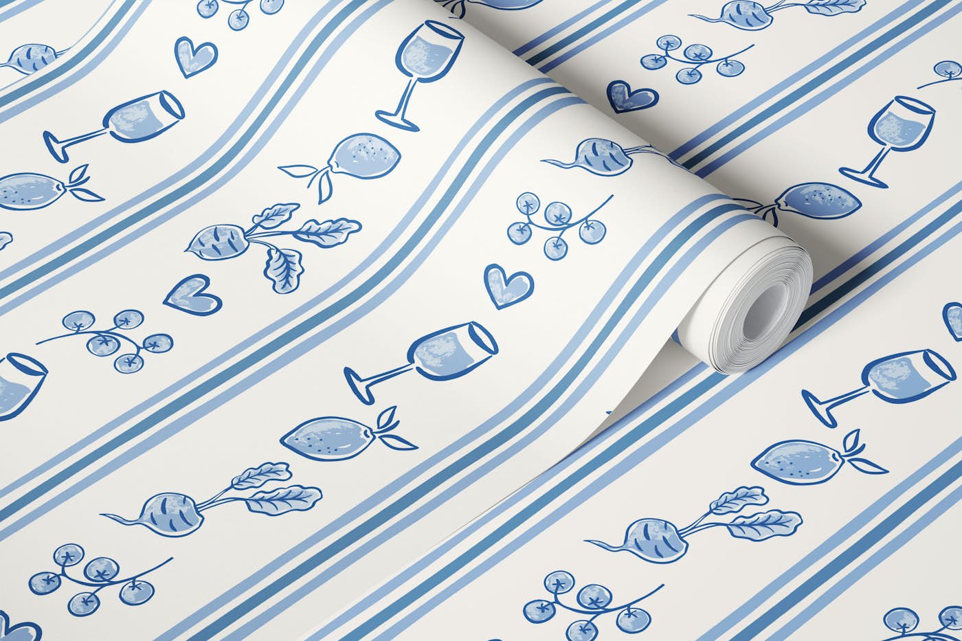 Al fresco picnic stipe - blue wallpaper roll