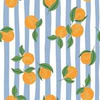 Oranges on hand drawn blue stripes behang