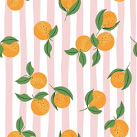 Oranges on hand drawn blush pink stripes behang