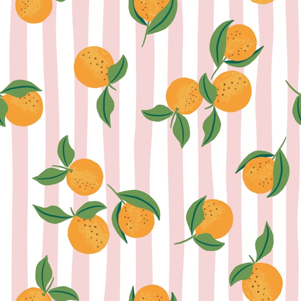Oranges on hand drawn blush pink stripes