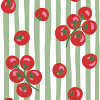 Tomatoes on hand drawn green stripes tapet