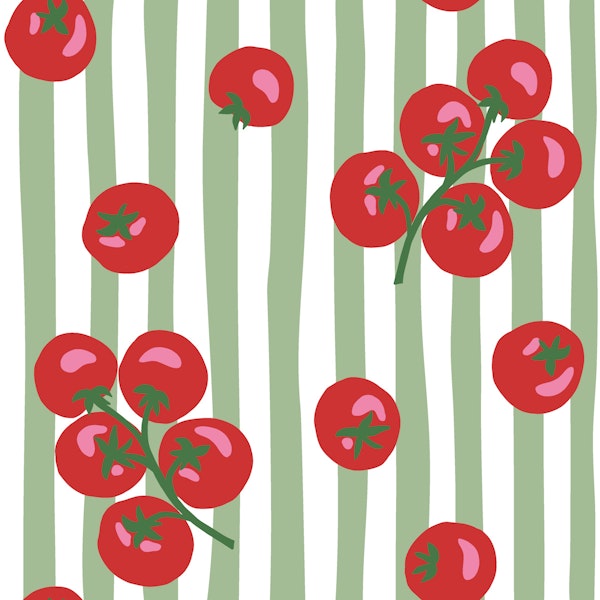 Tomatoes on hand drawn green stripes