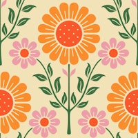 Daisy Garden - Orange Flower with Green Leaf papel de parede