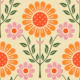 Retro Scandi Daisy Garden - Orange with Green