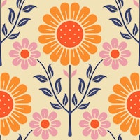 Daisy Garden - Orange Flower with Blue Leaf papel de parede