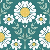 Daisy Garden - White Flowers on Blue Green tapete