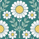Retro Scandi Daisy Garden - White Blue Green