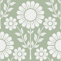 Daisy Garden - White Flowers on Sage Green wallpaper