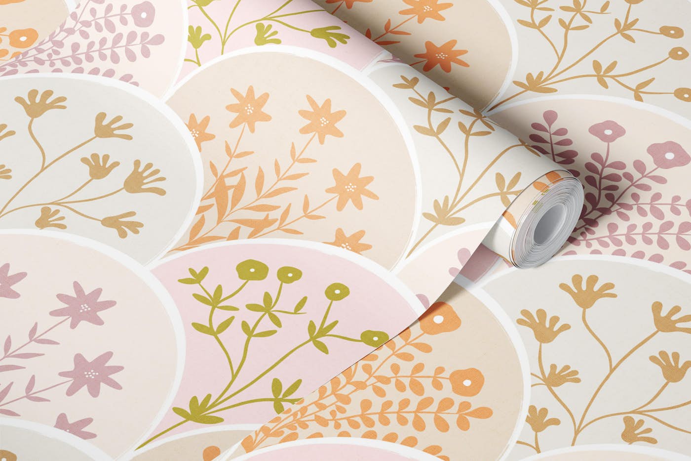 Retro Cottagecore Wildflower Scallop Charm wallpaper roll