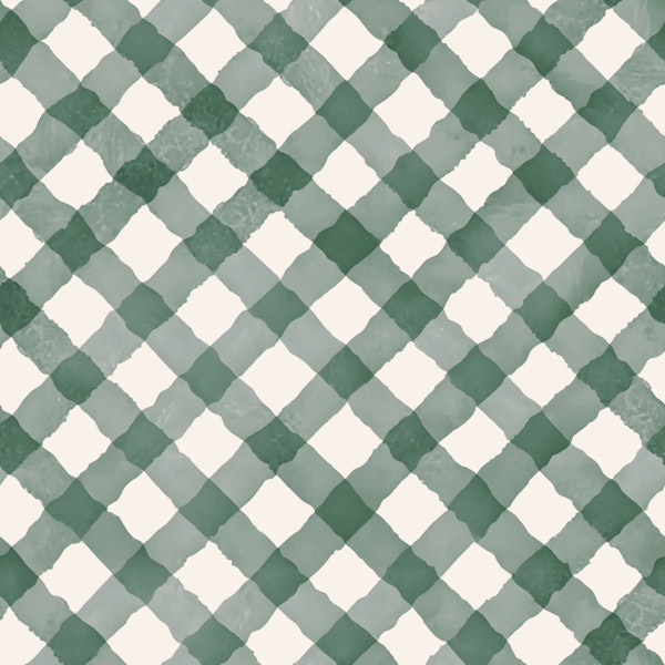 Hand Painted Dark Green Festive Gingham