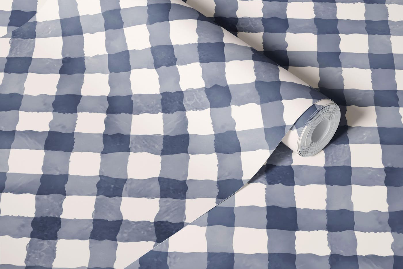 Hand Painted Blue Festive Gingham wallpaper roll