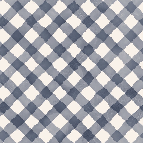 Hand Painted Blue Festive Gingham