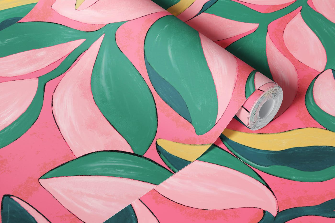 Botanical Paint on Pink Background wallpaper roll