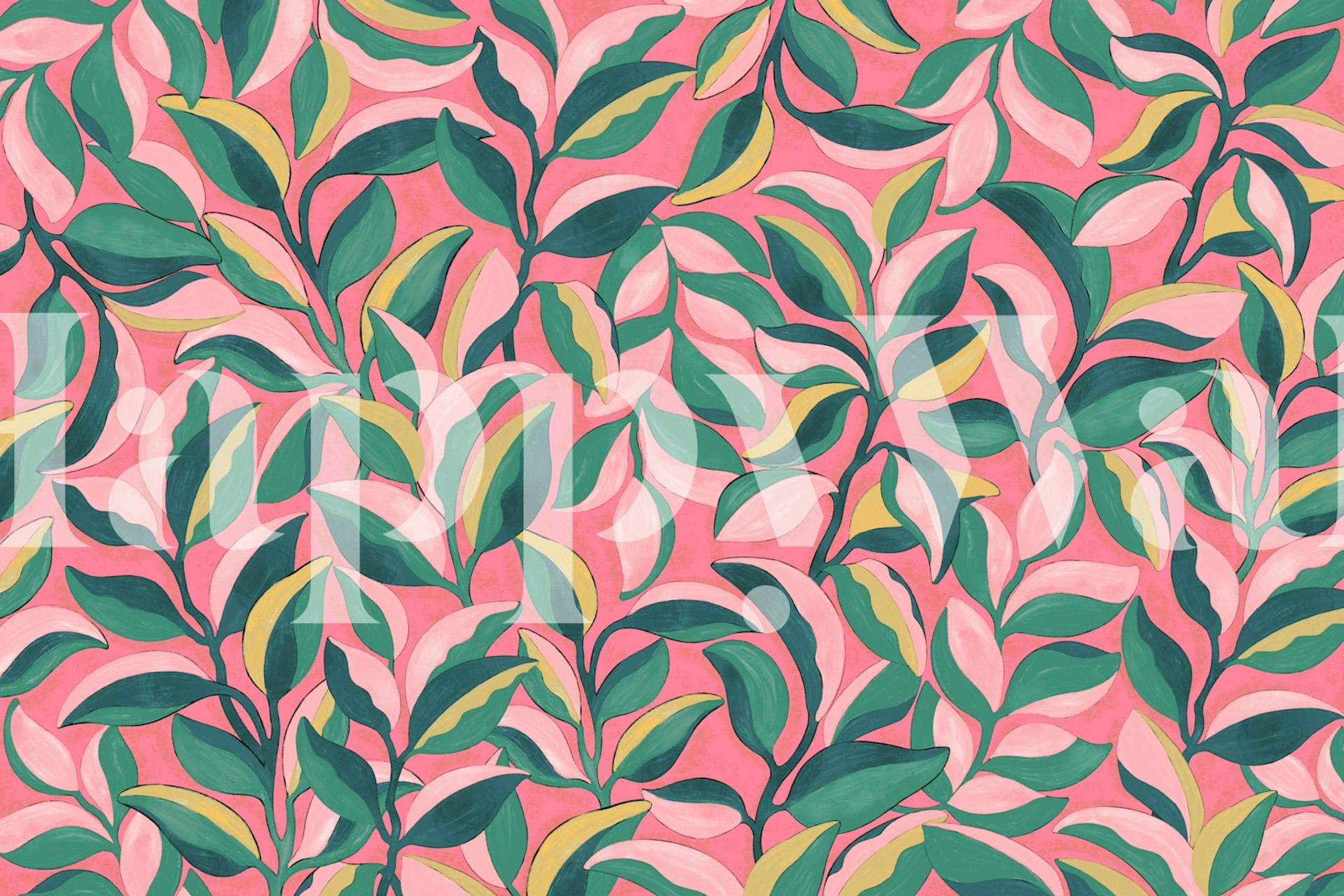 Botanical wallpaper με ροζ φόντο