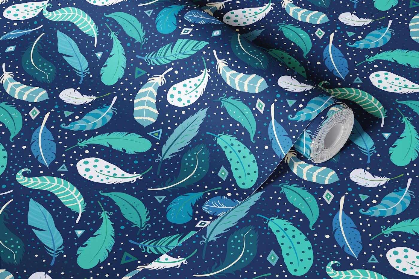 Light as a Feather -blue turquoise white S wallpaper roll