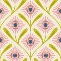 Fresh Daisy Blooms in Pink Green - S tapete