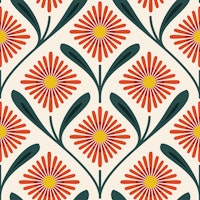Fresh Daisy Blooms in Red Green - S tapete