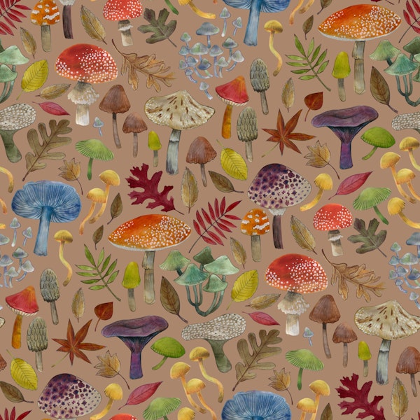 Watercolour Toadstools on caramel M