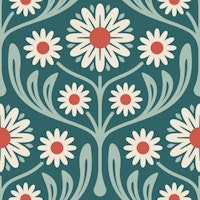 Daisy Meadow Bliss in Teal Red - S wallpaper