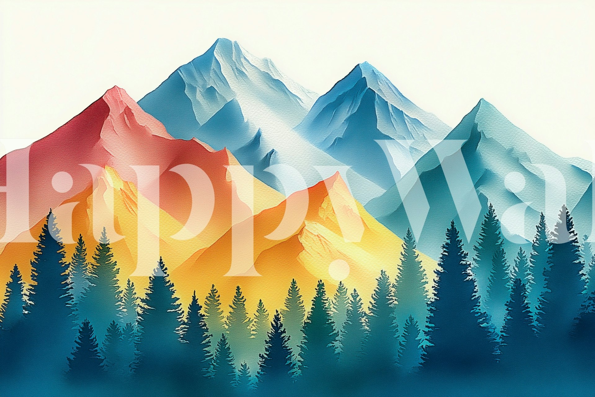 Mystic Forest Mountains tapet i et rom