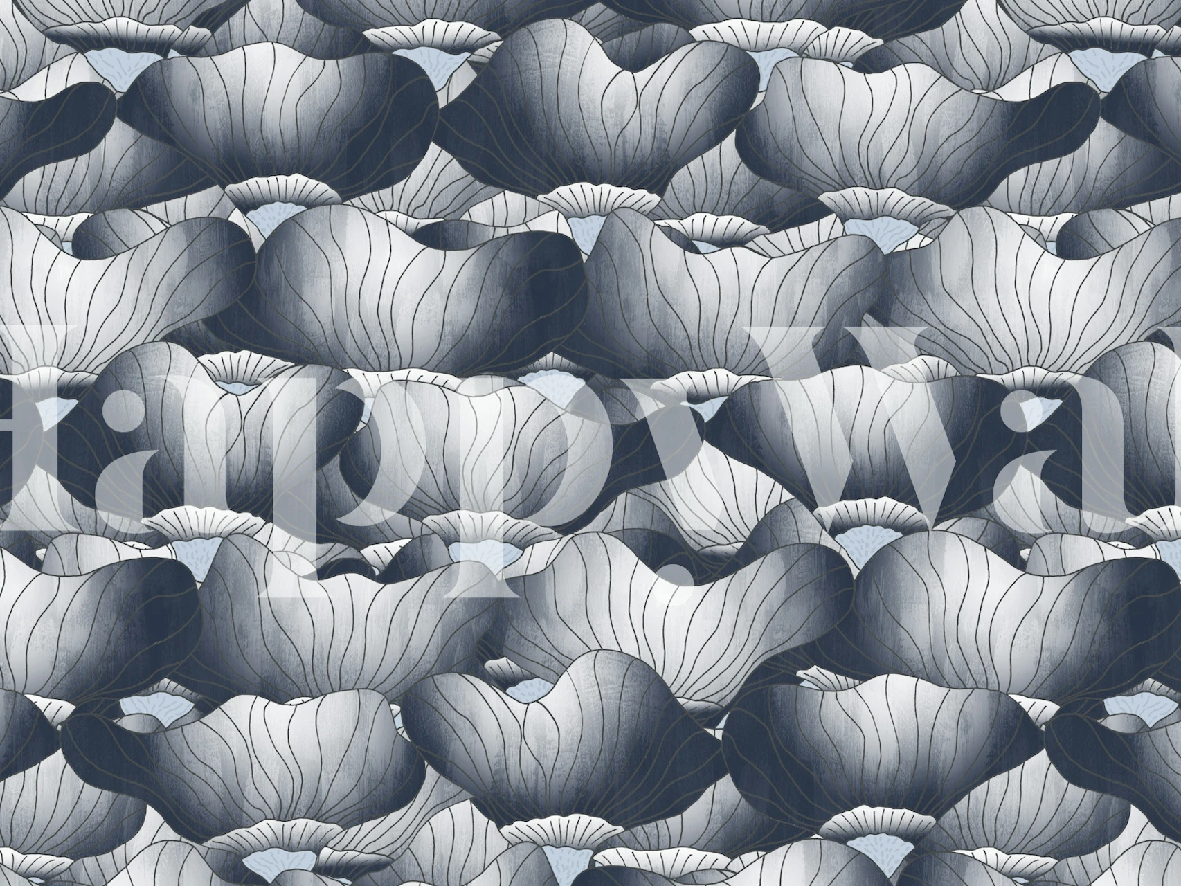 Navy blue floral pattern with organic shapes wallpaper