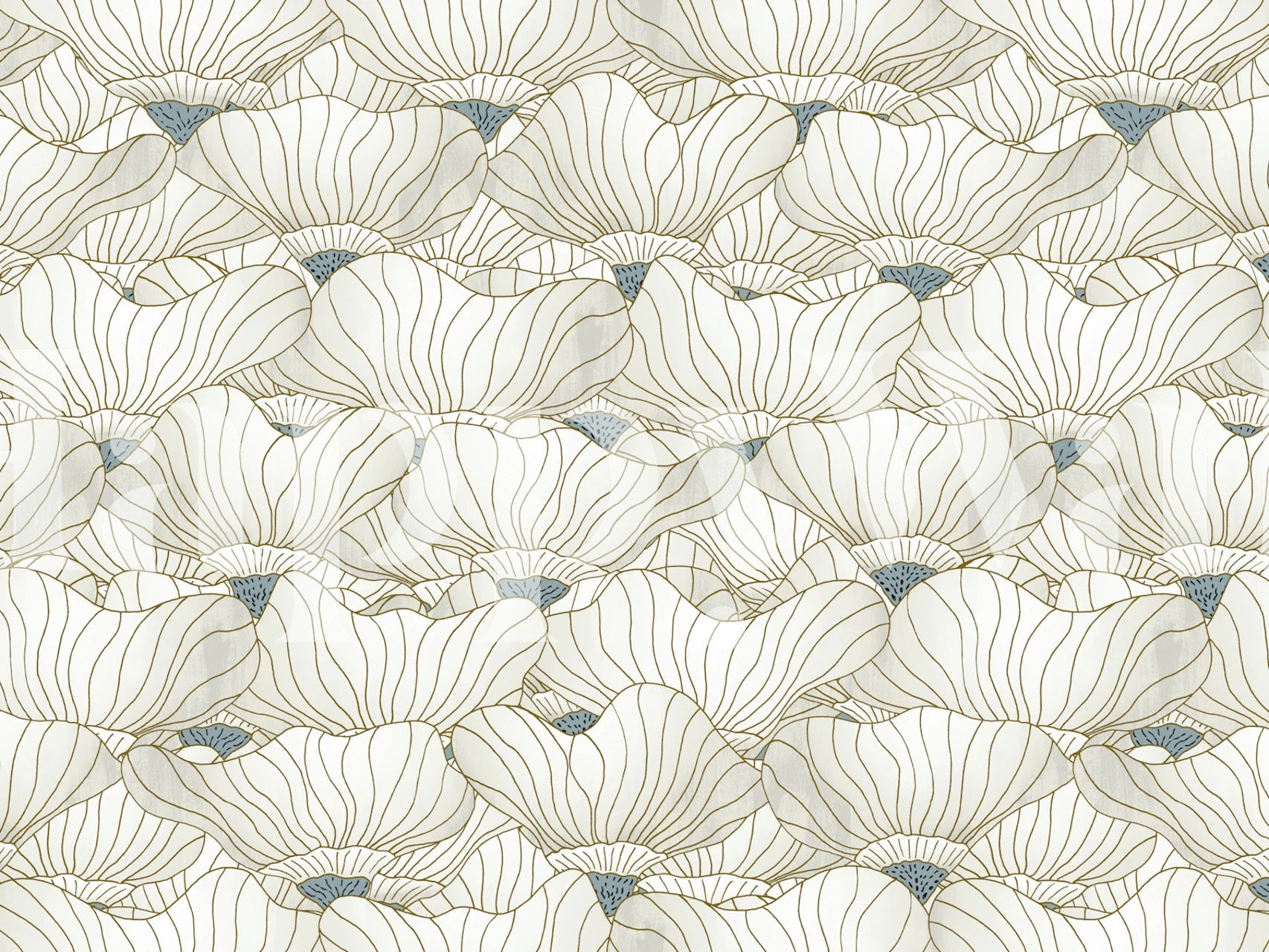Botanical Bloom Waves Dusty White tapetti huoneessa