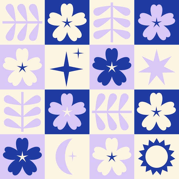 Checkered Stardust and Primroses Lilac Blue